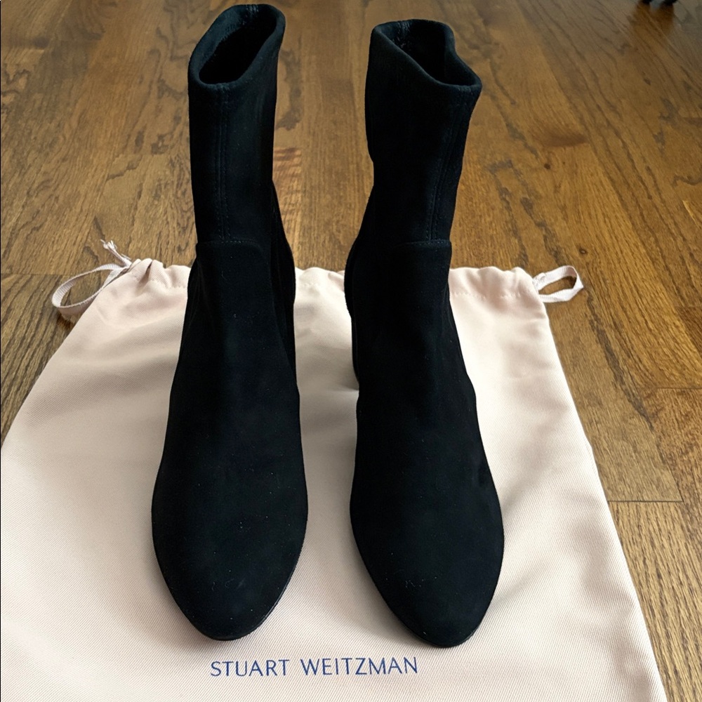 Stuart Weitzman Yuliana 60 black stretch suede size 9 ankle booties